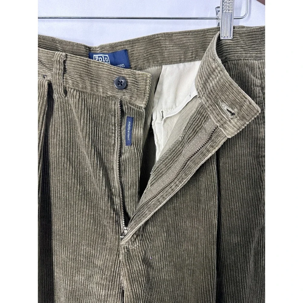 Vintage Polo Ralph Lauren Olive Green Corduroy Andrew Pant Mens Size 33 x 30